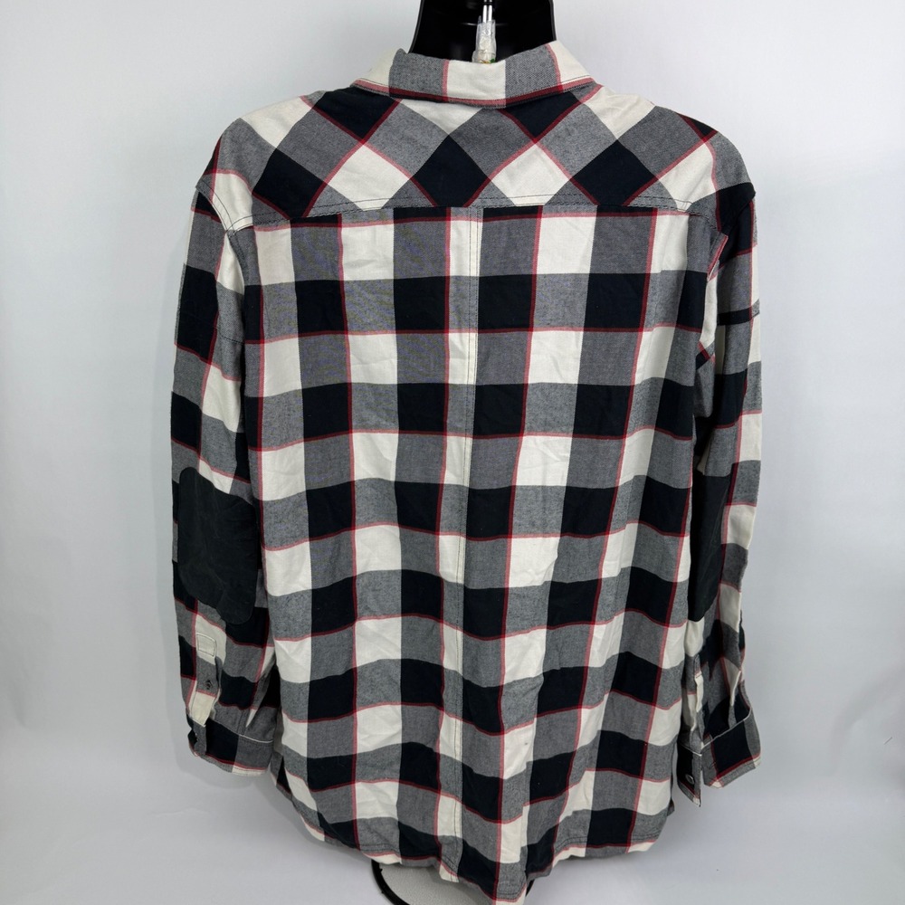 Wrangler ATG Mens XXL Plaid Flannel Shirt All Terrain Gear Elbow Patch Black Red - Picture 11 of 14